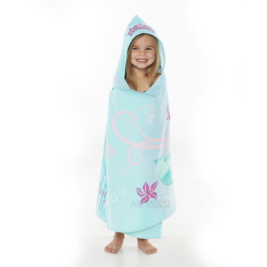 NWT DISNEY The Little Mermaid Soft Cozy Bath Wrap Hooded Towel 100% Cotton Blue - $29.99