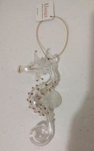 Seahorse Clear Ornament Handblown Glass Egypt Egyptian 14K Gold trim Oce... - $24.70