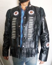 Handmade Black Pure Leather Jacket, Men&#39;s Fringe Jacket,Men Western wear Jacket - £122.29 GBP