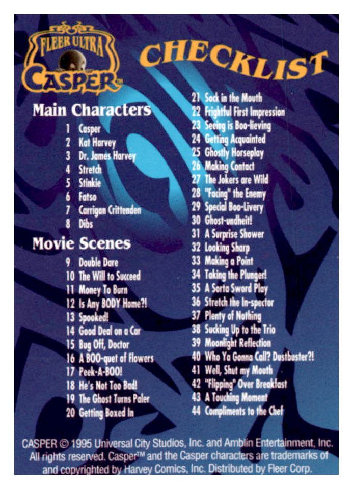 1995 Fleer Ultra Casper #119 Casper Checklist NM-MT  ID:68594 - $1.67