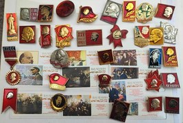 Lenin Pins Vintage Badges Collection Soviet Union USSR Russia Lenin Stamps RARE  - £23.35 GBP