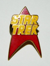 Star Trek Classic Red Command Insignia and Name Metal Enamel Pin 1986 NEW UNUSED - £5.50 GBP