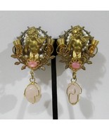 Steampunk Style Collage Women Clip Earrings Cherubs Rose Quartz Vintage - $27.69