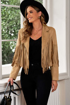 Fringe Trim Lapel Collar Cropped Blazer - £43.35 GBP