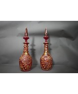 Pair of Antique Bohemian Ruby Red Glass Decanter Gold Floral Enamel Hand... - $27,936.39 MXN