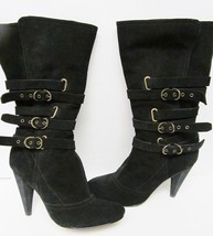 NINE WEST ELEGY Suede Leather Hi Heel Boots w Buckle Belts Zipper Women&#39;s 7.5 M - £30.49 GBP