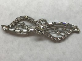 Sterling Silver Rhinestone Brooch Infinity Pin Clear Channel Set Round Stones - £26.19 GBP