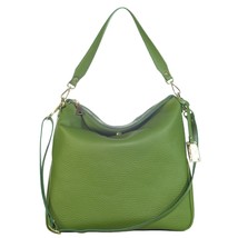 AURA Italian Made Genuine Green Pebbled Leather Large Hobo Shoulder Bag Purse - £282.79 GBP