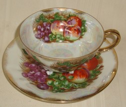 Royal Sealy Japan Cup &amp; Saucer Grapes Apples Japan - $12.86