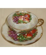 Royal Sealy Japan Cup &amp; Saucer Grapes Apples Japan - $241.07 MXN