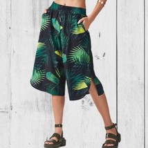 FABLETICS Kate Culottes Palm Leaf Wide Leg Cropped Pants Black Green Size Large - £26.67 GBP