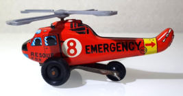 EMERGENCY HELICOPTER ✱ VTG Rare Small Child´s Friction Tin Toy ~ Japan 60´s - £20.44 GBP