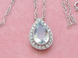 Art Deco 1.5ct Aquamarine Pear Solitaire Diamond Halo 15-9/16&quot; Choker Necklace - £1,661.06 GBP