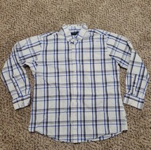 Double Pump Long Sleeve Button Down Shirt White Blue Stripe Men&#39;s L 100%... - $8.99