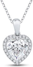 7.00 CT CZ Heart Cut Halo Pendant Necklace for Women Gift 14k White Gold Over - £45.17 GBP