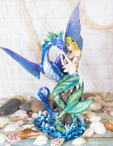 Ebros Nautical Green Tail Mermaid Ariel With Leviathan Ocean Dragon Fairy Statue - £44.02 GBP