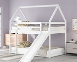 Twin Over Twin Bunk Bed With Slide, House Shaped Wooden Bunkbeds W/Safet... - $537.99