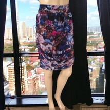 Y2K Cache Pencil Skirt 12 Ruched Bodycon Mesh Floral Overlay Sexy Stretc... - $26.71