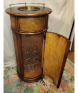 Rattan Bamboo Styled Rolling Wine Cupboard Bar Cart Brass Ice Bucket - £88.02 GBP
