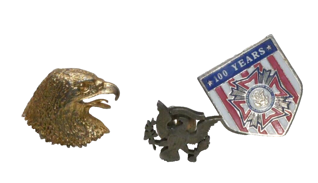 LOT OF 3 Assorted VTG Pins Gold Tone Eagle + 100 Years Veteran + Eagle Crest - £11.79 GBP