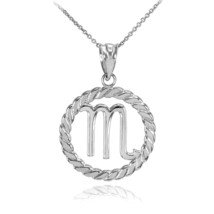 925 Sterling Silver Scorpio Zodiac Sign in Circle Rope Pendant Necklace - £25.56 GBP+