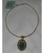 Sj Pearl Large Green Agate Enamel Necklace GENUINE STONE NEW - $59.90 CAD