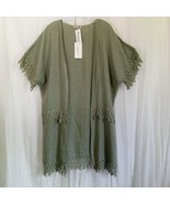 VALENTINA NALDI Italy Linen Jacket Lagenlook NWT Top Crochet Lace Green OS - €49,73 EUR