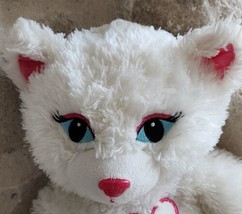 2011 Build a Bear  Cat Sparkly White Satin Pink Paws Stitched Eyes/Heart 20&quot; - £16.83 GBP