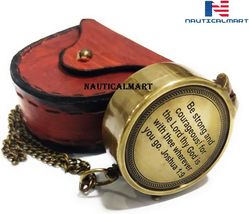 Brass Engraved Compass Directional Pocket Working Compass with Stamped Leather C - £15.94 GBP
