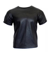 T-shirt da uomo in vera pelle di agnello con cerniera estiva fatta a man... - $220.69 CAD+