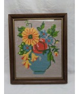Framed Crochet Flowers In A Vase Wall Art 9&quot; X 11&quot; - $27.15 CAD