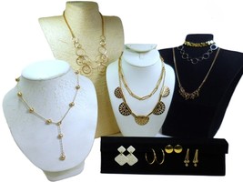 11 Pc. Mix Lot of Necklaces Bracelet Earrings Yellow &amp; Rose Gold Tone Je... - £15.06 GBP