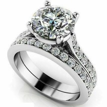 2.4Ct Moissanite Rond Femmes Bague Avec Bande Solide 14K Plaqué or Blanc Argent - £102.55 GBP