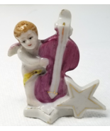 Occupied Japan Victorian Figurine Angel Playing Bass Porcelain Star Vintage - $18.95