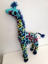 Aurora Blue Giraffe Plush Stuffed Animal Colorful Leopard Cheetah Spot Print - $16.32