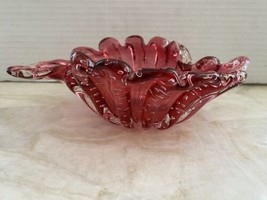 Vintage Murano? Bullicante Art Glass Bowl Candy Dish Bubble Cranberry Red - £27.96 GBP
