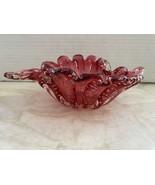 Vintage Murano? Bullicante Art Glass Bowl Candy Dish Bubble Cranberry Red - £27.51 GBP