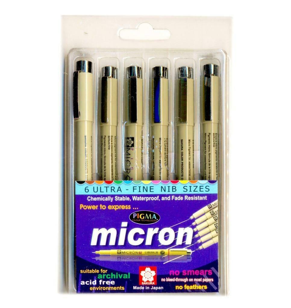 6 Sakura Pigma Micron Pens Ultra Fine Nib BLACK INK tips art craft pen artist - $46.03