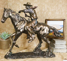 Large 21&quot;Long Cowboy With Pistol On Horse Figurine Faux Bronze Resin Statue - £233.23 GBP