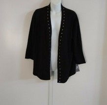 JM Collection Women&#39;s 3/4 Sleeve Rhinestone Details Black Open Cardigan Size M - £18.53 GBP
