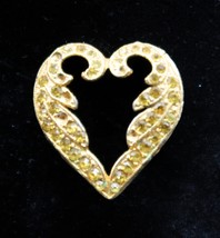 Vtg Gold Tone Abstract Open Work Heart Brooch with Rhinestone Accents - $372.99 MXN