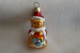 Disney Winnie the Pooh Glass Christmas Tree Ornament 3" Santa Outfit Hat Honey - $9.00