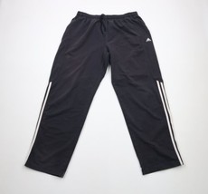 Vintage Adidas Mens Large Faded Spell Out Striped Wide Leg Sweatpants Black - $54.40