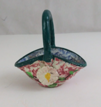 Vintage Hand Painted Floral Tiny Basket Pottery 3.5&quot; x 3.5&quot; - $7.91