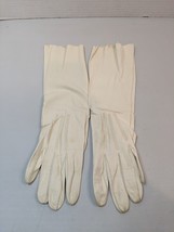 Vintage Real Kid Long Leather Gloves For Women  - Cream Size 6.5 - £11.02 GBP