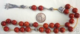 Worry Beads Greek Komboloi Red Sponge Coral &amp; Sterling Silver - £92.88 GBP