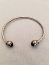Bracelet: Bangle Cable Classic Cuff Twisted Rope w/ Black Cabochon Silver - £33.01 GBP