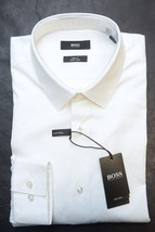 HUGO BOSS Uomo Isko Slim Fit Facile Ferro Solido Cotone Bianco Camicia 4... - £56.83 GBP
