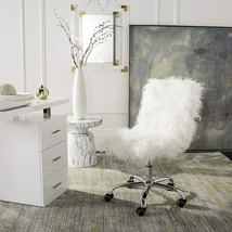 Office Chair With Chrome Legs And White Faux Sheepskin By Safavieh Home. - £207.99 GBP