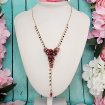 ALI-KHAN New York Signed Faceted Red Crystal Beaded Dangle Lariat Necklace - £15.14 GBP